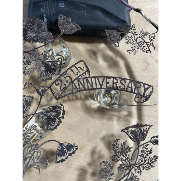 25th Anniversary vintage glass and silver plate - Picture 1 of 5
